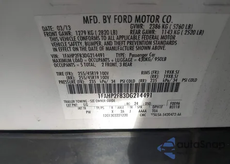 2013 Ford Taurus Limited from USA, damaged, VIN 1FAHP2F83DG214491